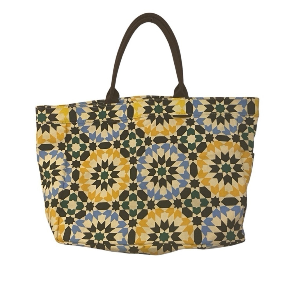 Lulu Dharma Womens Canvas Geometric Tile Pattern Large Tote Bag